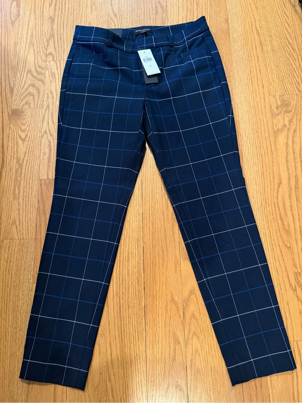 NWT Banana Republic Women’s Navy Windowpane Sloan Ankle Pants in Petite